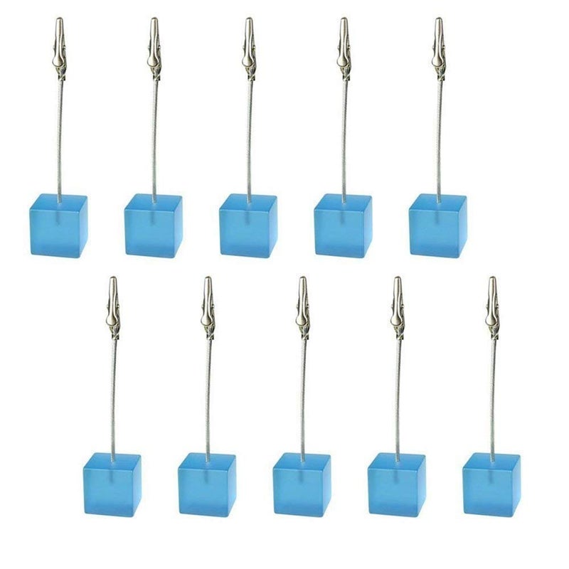 Xiaoyztan Memo Clips Holder,Lake Blue Cube Table Number Holders,Paper Note Clip for Office Home Use, Office Memo Holders, Desk Accessories and Workspace Organizers,Pack of 10 - Image 1